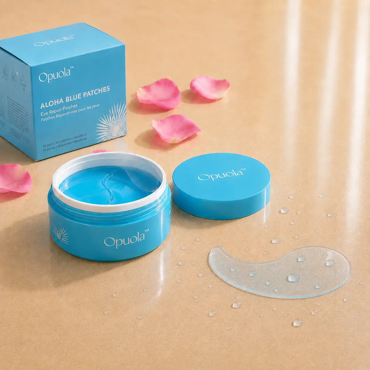 Close-up of a cooling blue hydrogel under-eye patch showing its smooth gel texture.